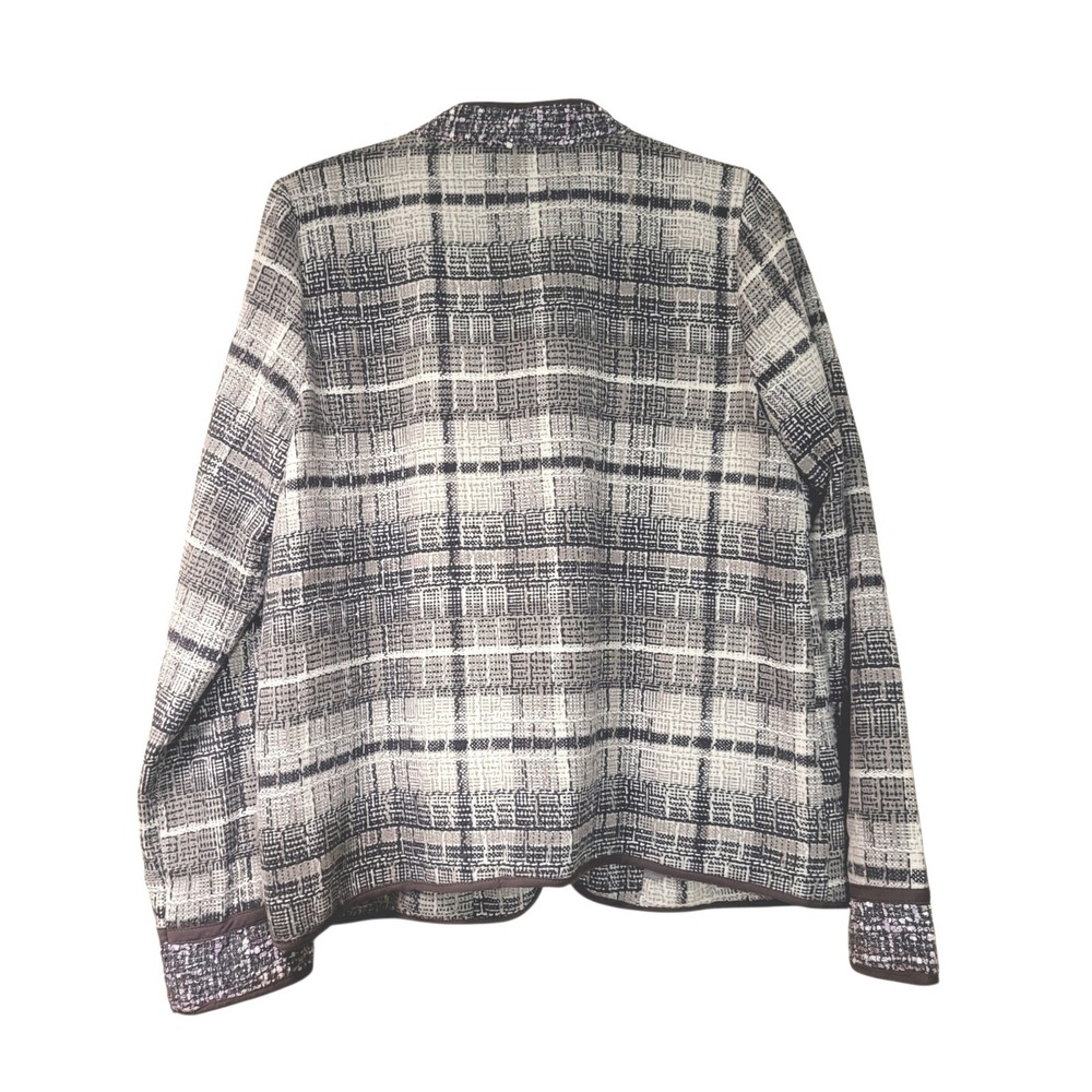 Mystree Womens L 12 NWT Artsy Plaid Tencel Linen Bl. Textured Open Jacket Fall - Picture 10 of 12